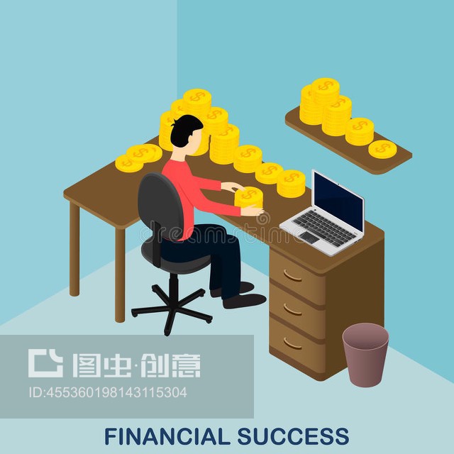 財務成功。等價黃金。美元。Financial success. Isometric gold. US dollars.